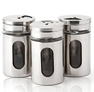 Солонка стеклянная круглая с металлическим ободком  - 1212