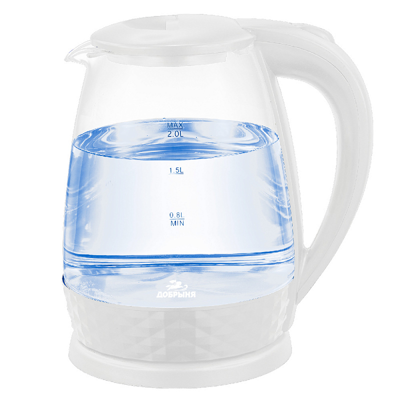 Чайник ДОБРЫНЯ электрический 1,8л. 1800Вт. (белый, стекло) - DO-1252W