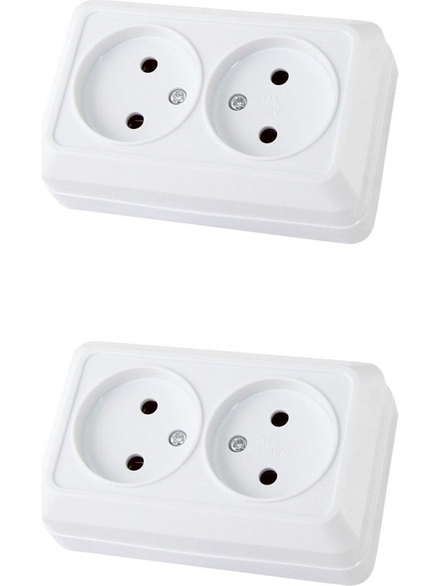 Розетка электрическая внутренняя  РОССВЕТ двухместная без заземлением AHV-1811 ((200 шт)