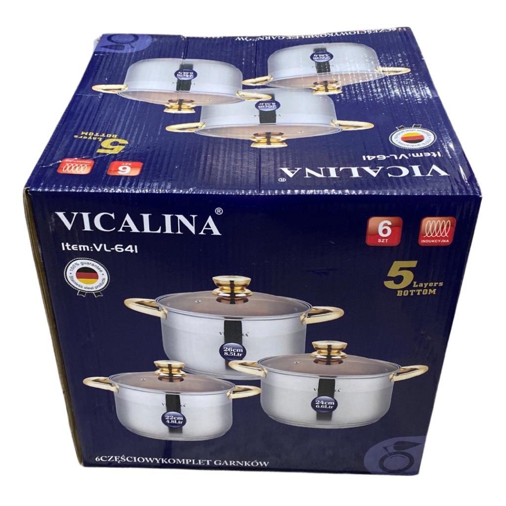 Набор кастрюль VICALINA    из нержавеющей стали с темными крышками  (6 предметов) - VL-641