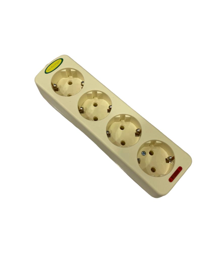 Розетка электрическая с лампочкой в инв упаковке жёлтая четырехместная AH-5004 (144шт)