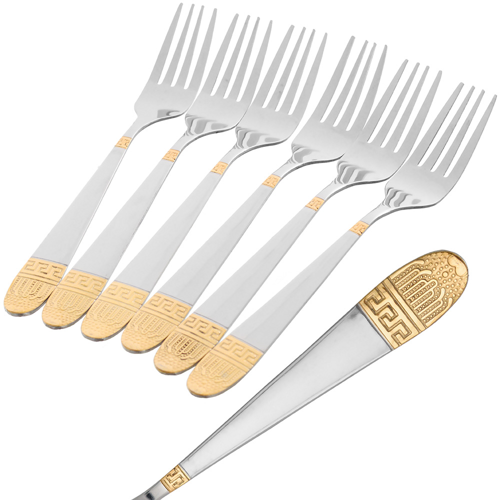 Набор столовых десертных вилок с  рисунком десертная (золотая корона, 6 штук) - AV-162d (100шт)