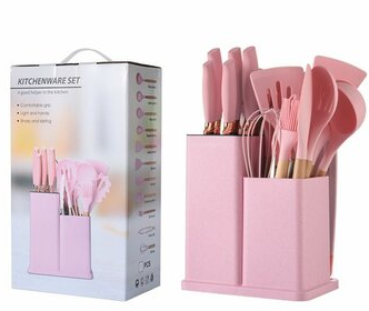 Набор кухонный с подставкой розовая AH-19P (12шт)